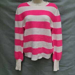 Brodie Cashmere Crewneck Stripe Sweater - Pink & Cream